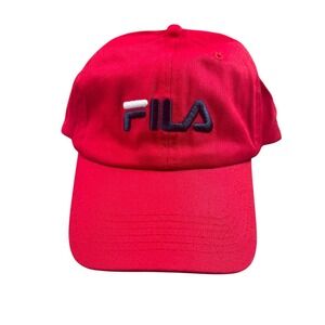 FILA Dad Hat Adjustable One Size Red Cotton Logo Cap‎ NEW